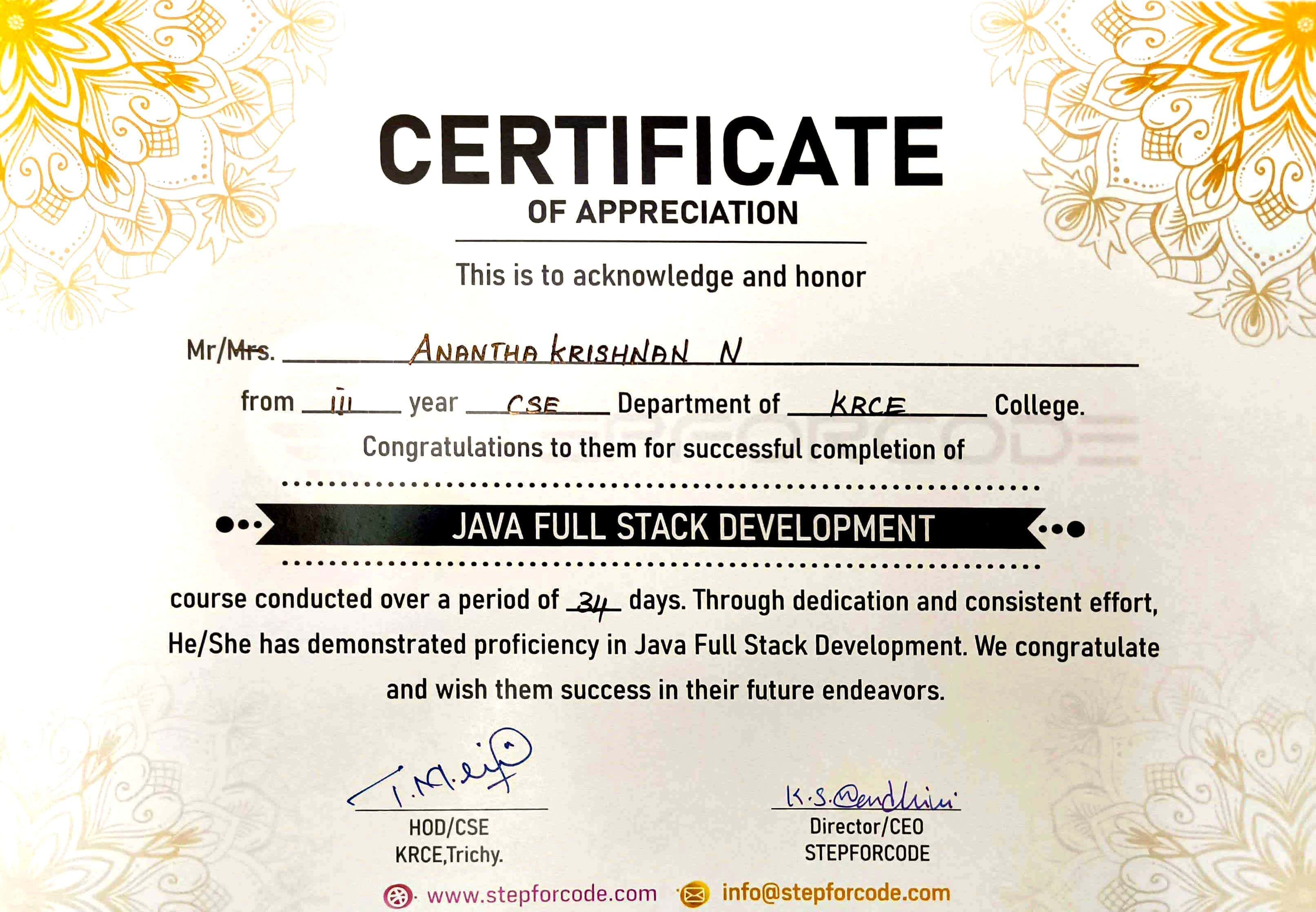 Java Full Stack Certification